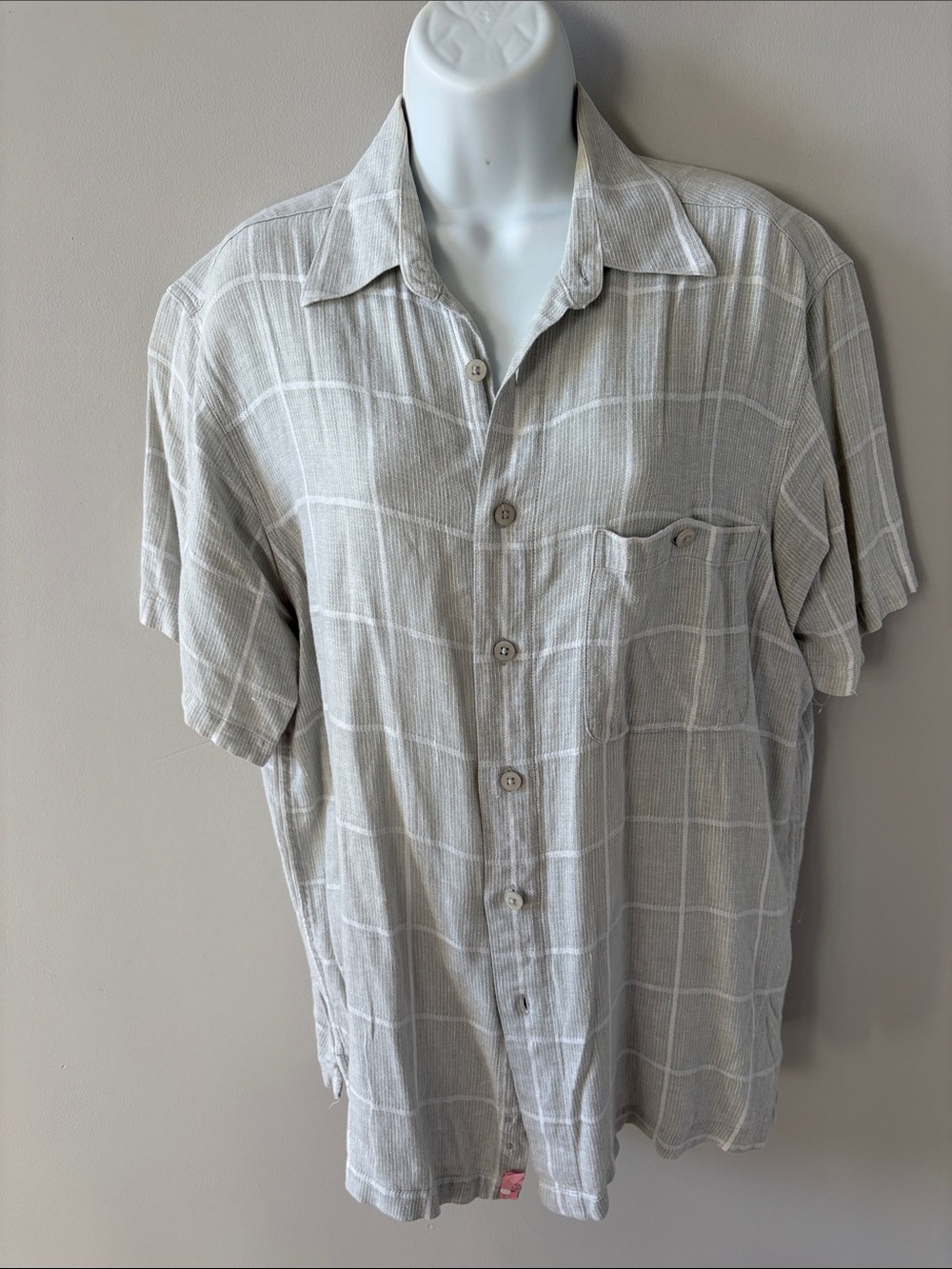 Marc Edwards Men's Beige Washable Linen Short-Sleeve Shirt, Medium
